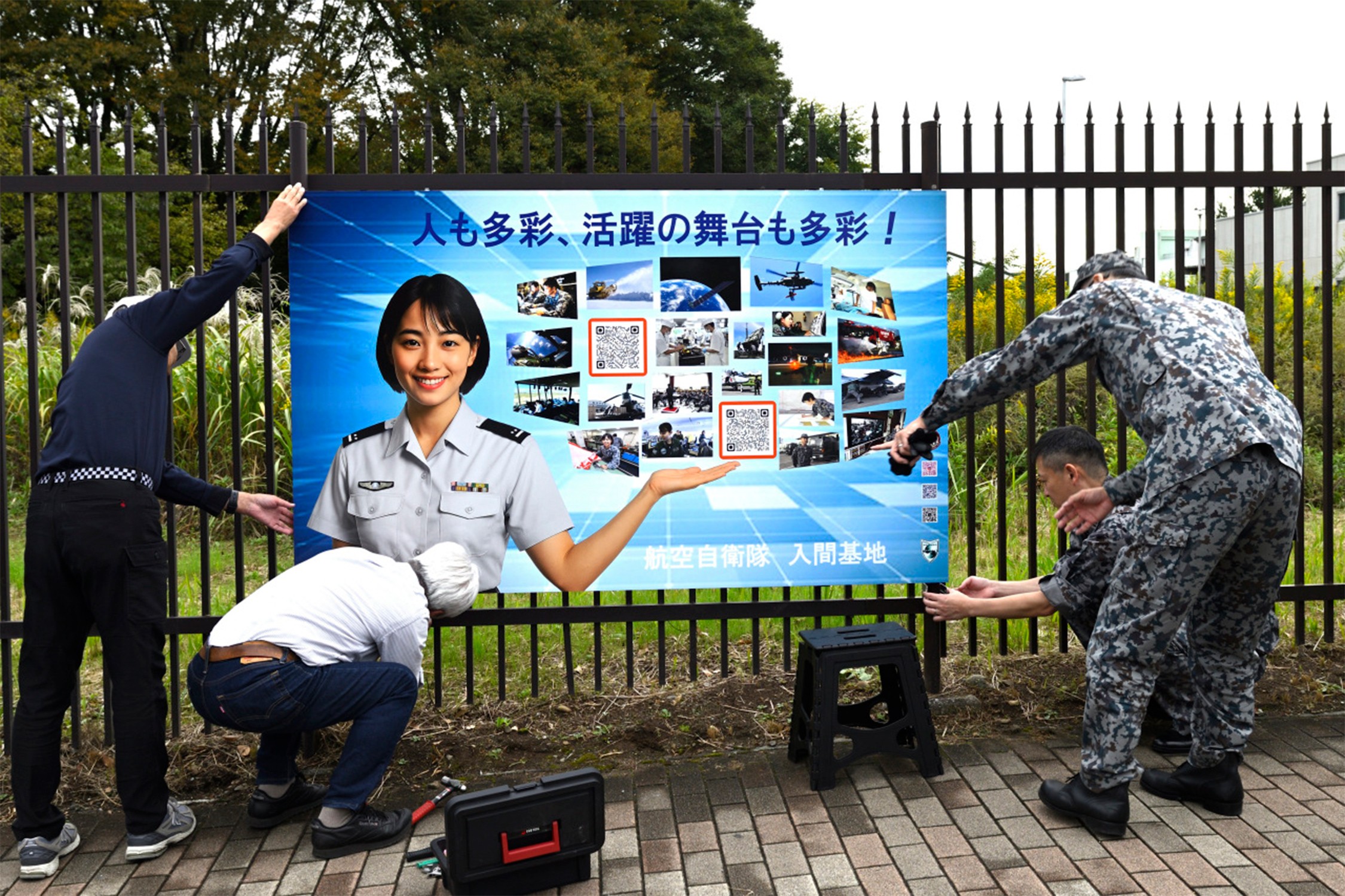 完成した募集看板、お披露目へ 航空祭を前に設置完了｜入間つばさ会